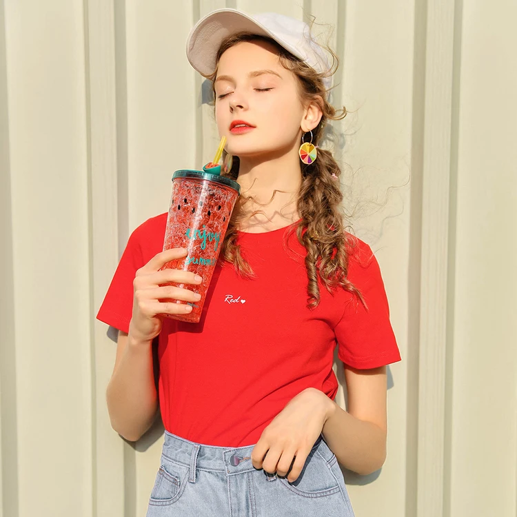  2018 hot Summer Cotton Letter T-shirt O-Neck women's Blous for women female Women's clothing Tops S