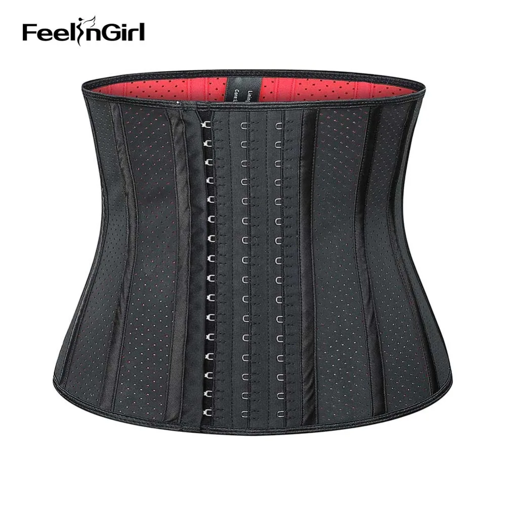 FeelinGirl Air Hole Breathable Latex Waist Trainer 13 Steel Bones Latex