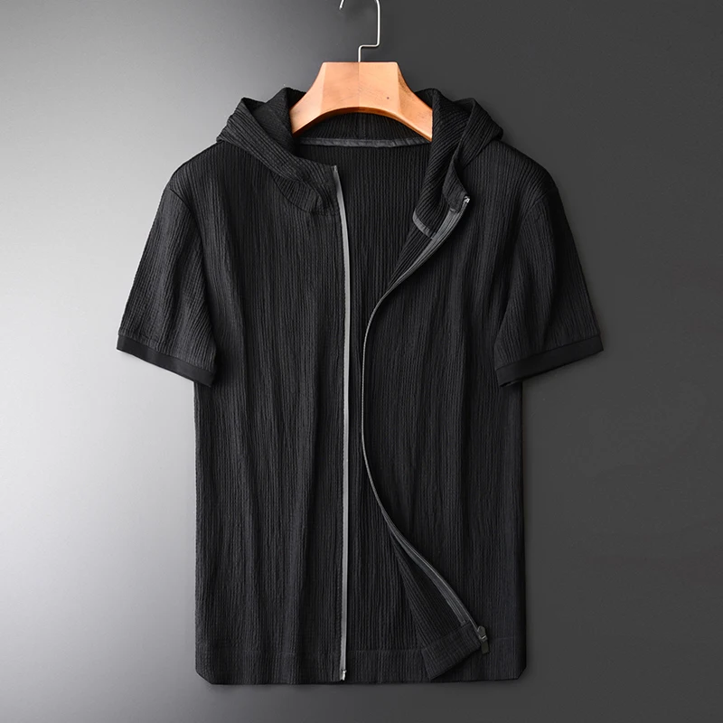 Minglu Brand Dark Fringe Wrinkle Fabric Short Sleeve Men's