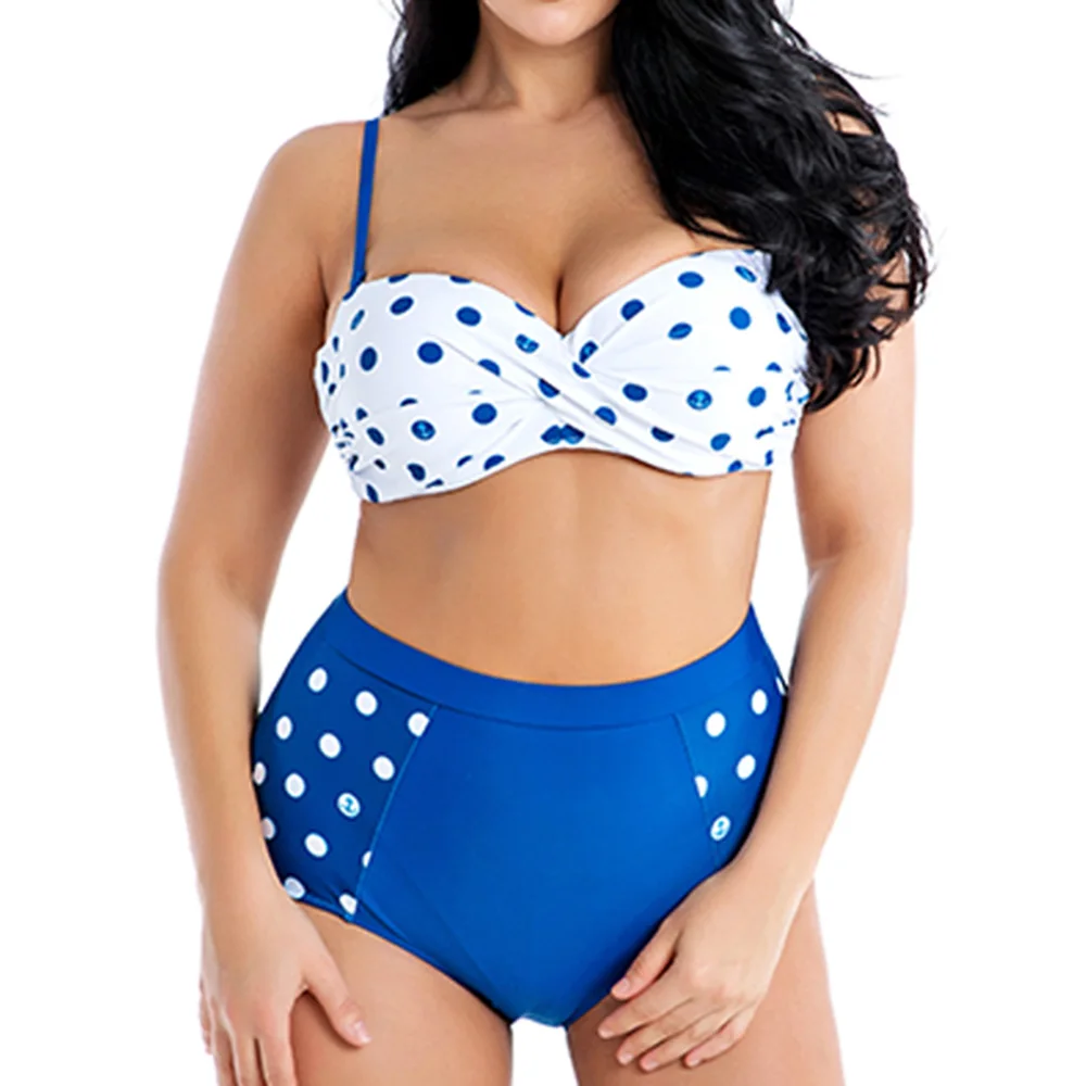 plus size bikini sets Dot Bandeau Push Up Bikini Set 2021 Swimsuit Female High Waist Plus Size Swimewar Women Large Size Bathing Suit 4XL 6XL designer bikini sets Bikini Sets