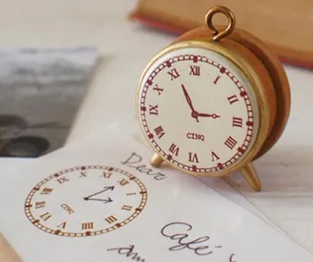 

1 PCS Novelty Decole Mini Wooden Vintage Retro DIY Alarm Clock Rubber Stamp