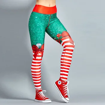 

Women Fitness leggings Polyester Red Christmas Striped Print Leggings Digital Print Pants Trousers Stretch Pants leggins mujer