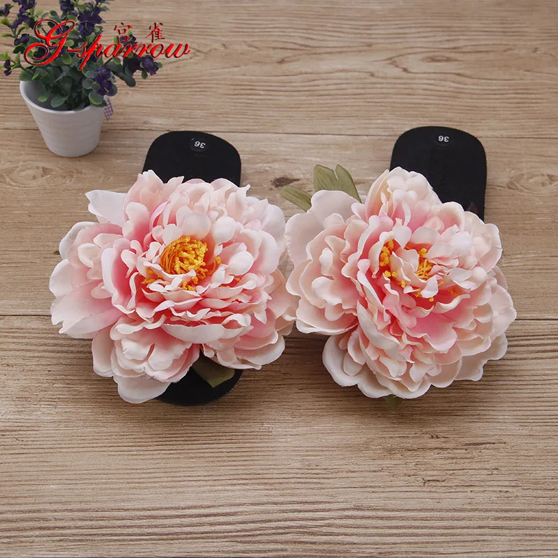 Large Peony Flower Fashion Sandal Female Summer Resort Beach Sandals Flip Flops Women s Slippers Shoes