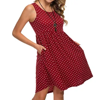 

KLV 2019 Summer Womens latest платье plus size dressCasual Dot Print O-Neck Cold Should Sleeveless Knee Dress free shipping D4
