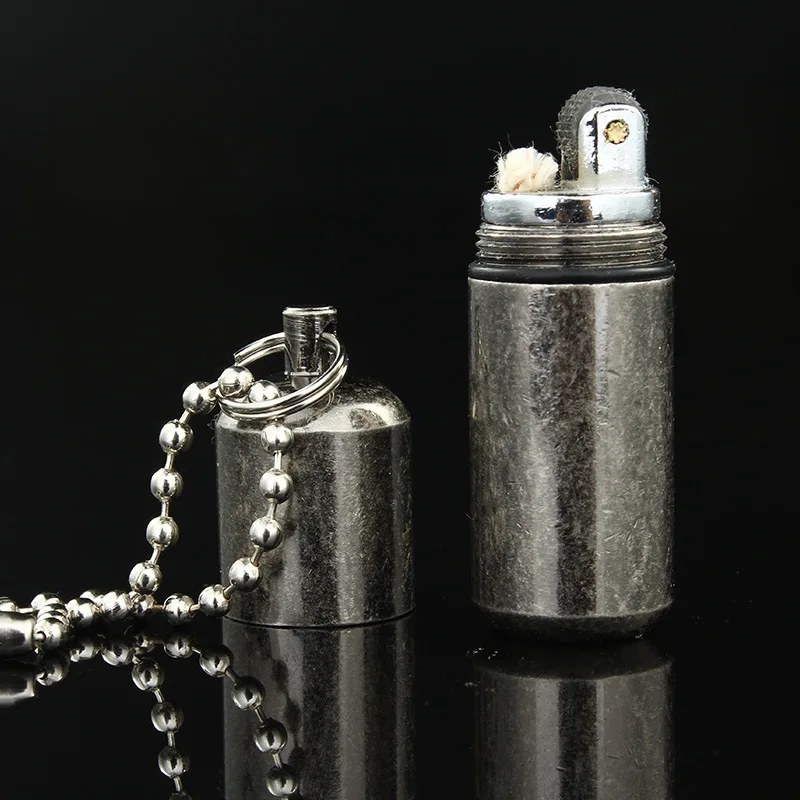 Наружная металлическая Водонепроницаемая керосиновая Зажигалка для ключей капсула компактная бензиновая Зажигалка надувной брелок для бензиновых зажигалок