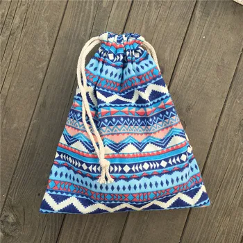

1pc Cotton Linen Drawstring Party Gift Bag Coin Phone Key Pouch Blue Zigzag Line YILE812B