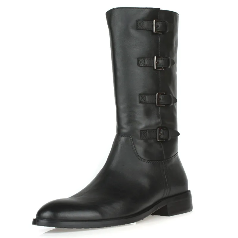 Qualität Herren Mode Echtes Schnalle Stiefel Vorwärts Lange Zurück Leder Hohe Schwarzes Schwarz Männer Mann Martin Qyfcioufu Egqw7K5Hy