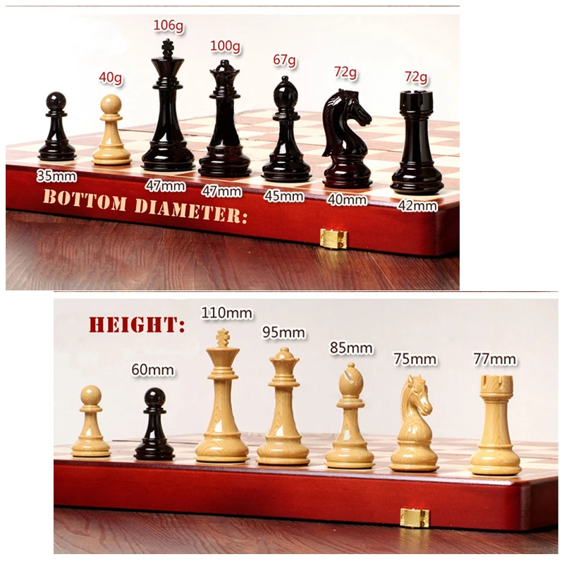 BSTFAMLY Wooden Chess Set Chessman International Chess Game High-grade Folding Chessboard ABS Steel Chess Pieces Steel Gift I36