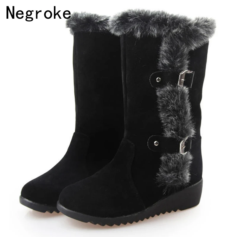 

2018 New Arrival Women Boots Female Winter Snow Boots Fur Plush Warm Flat Platform Mid Calf Booties Womens Shoes Botas Mujer