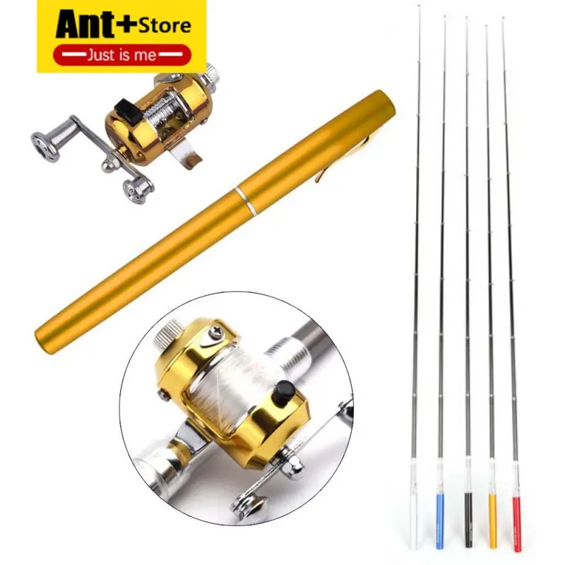 

Spinning Rod Portable Pocket Telescopic Mini Fishing Pole Pen Shape Folded Fishing Rod with Reel Wheel