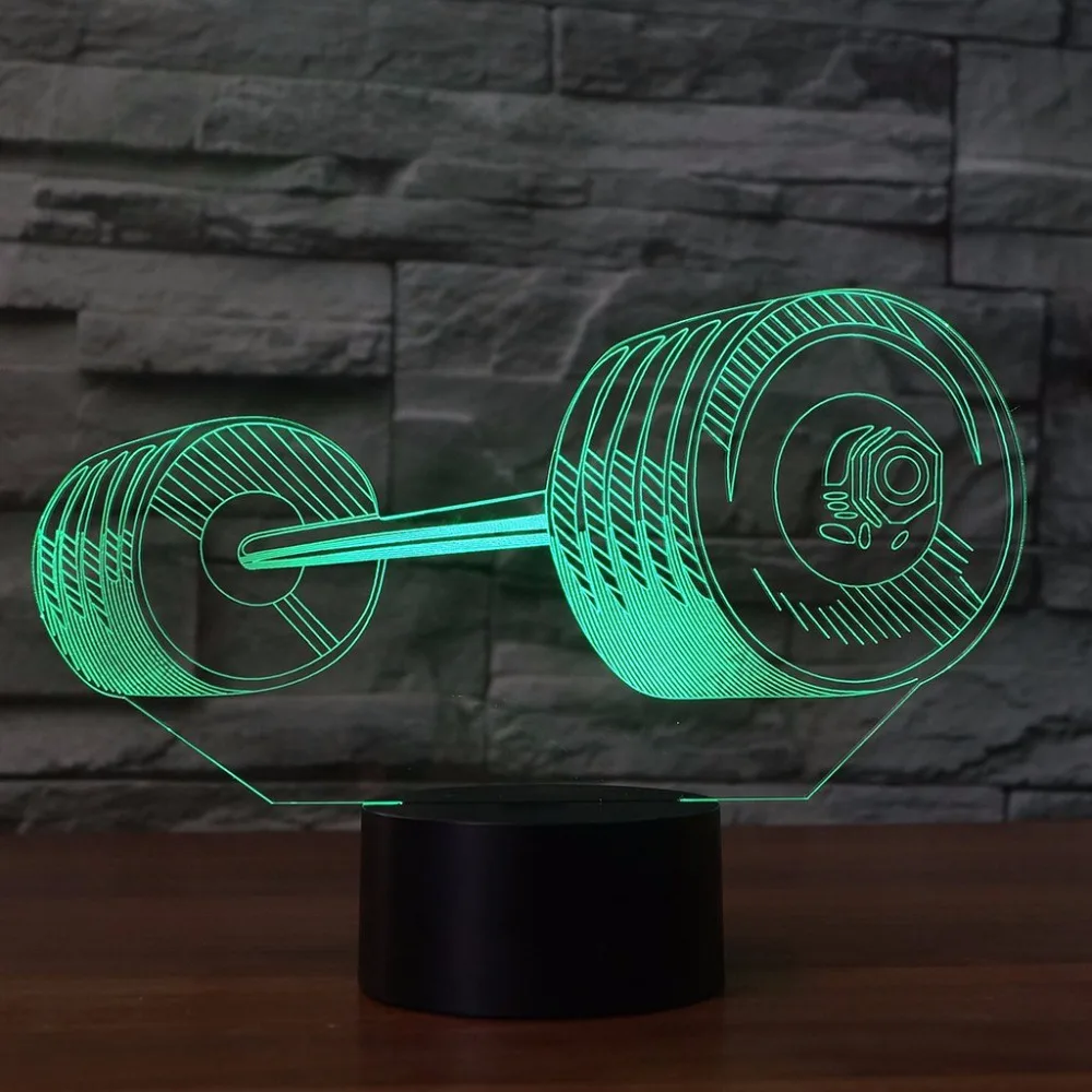 7 цветов Изменение 3D светодиодный штанга форма ночник USB Тяжелая атлетика настольная лампа спальня прикроватный Декор подарки Lampara освещение сна