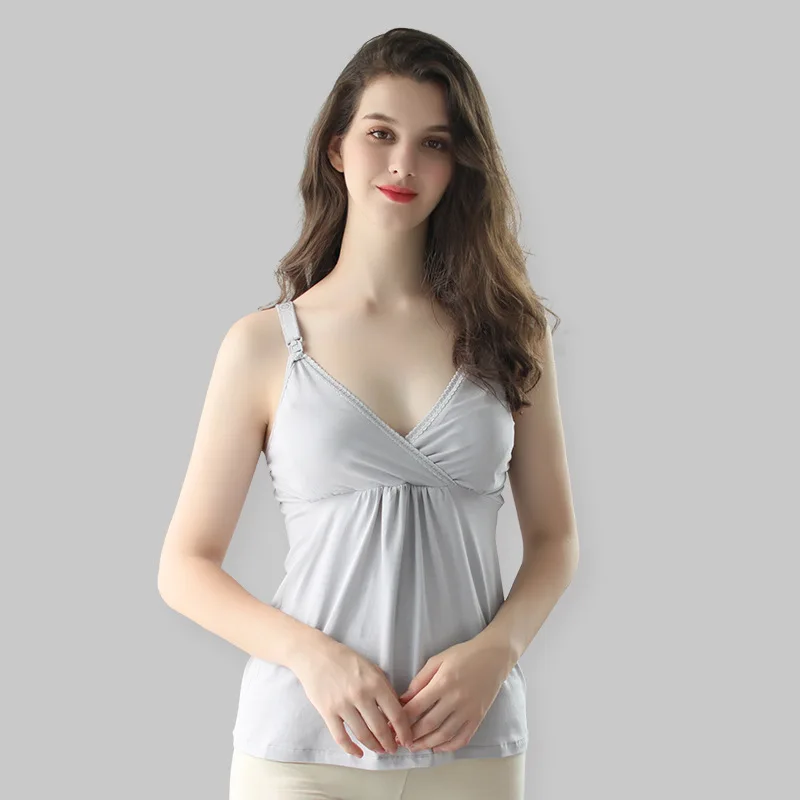 OkayMom/летние Модальные футболки для беременных и кормящих; одежда для кормления грудью; майка для беременных женщин; одежда для сна для медсестры - Цвет: grey