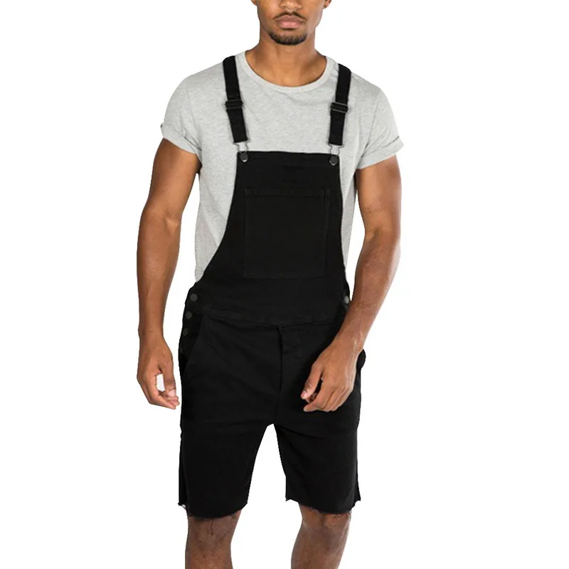 

MoneRffi 2019 Summer Fashion Men Fashion Jeans Jumpsuits Shorts High Street Style Distressed Denim Bib Overalls Men Casual Pants