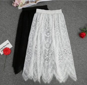 

Women Floral Lace Petticoat Hollow Underskirt Black / White Slips Half Slip Underskirt Long Underdress Summer Dress CZL8408