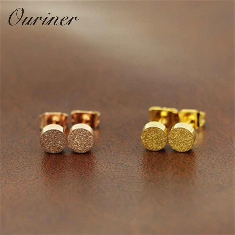 

Fashion Jewelry Rose Rold Color Cute Round Frosted Tiny Stud Earrings For Women Girl Titanium Steel Bean Earrings KE008