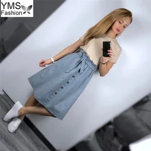 Лето Осень женские плиссированные юбки повседневные корейские с высокой талией на пуговицах миди юбки однотонные элегантные женские школьные юбки