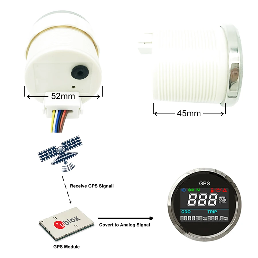 52 мм цифровой gps спидометр одометр тахометр для лодки для автомобилей MPH датчик поездки счетчик 12 В/24 В
