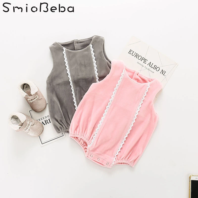 

2019 Spring INS Girls Rompers Vest Lace Warm Baby Sweet Jumpsuit Contiguous Velvet Baby Cute Creeping Newborn Romper Clothes