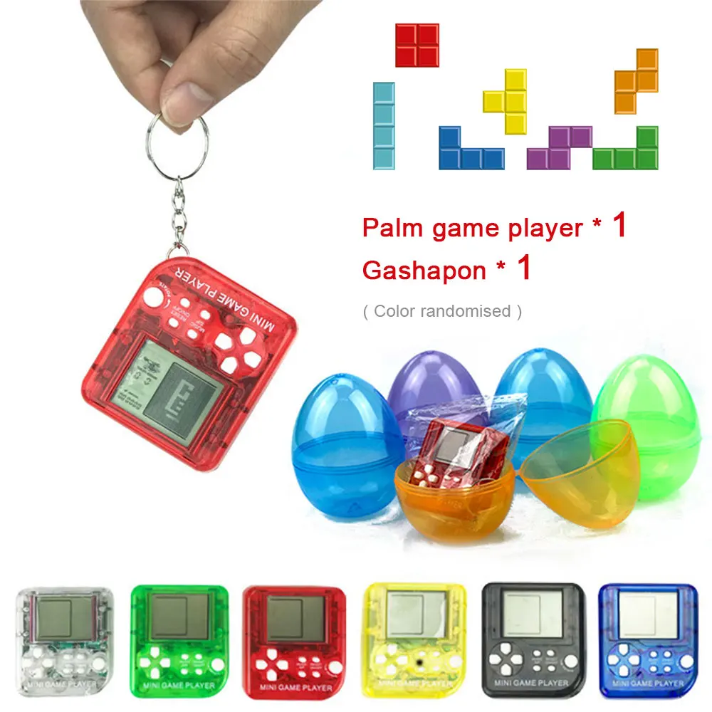 

Mini Gashapon Keychains Tetris Handheld Game Console Keyring Plastic Decompression Toy Key Chain With 2PCS Button Battery