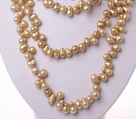 

Jewelr 005306 stunning long 50" big baroque champagne freshwater pearl necklace