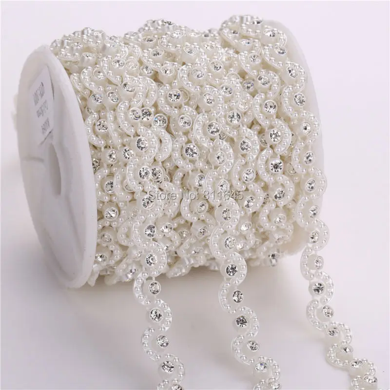 Clear,Glass Crystal pearl Rhinestone chain 10mm 10yards/roll rhinestone