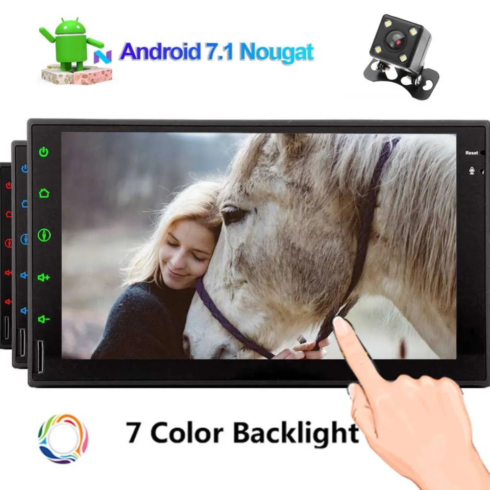 Android 7.1 In Dash Navigation 7 Inch Touch Screen Car No-DVD Player Vehicle GPS Audio Radio Double 2 Din Head Unit Support OBD2