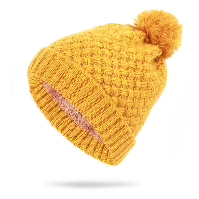 Осенне-зимние теплые вязаные хлопковые шапки нагрудник Лыжная маска для мужчин и женщин Универсальные однотонные модные бейсболки шапочки Skullies - Цвет: Yellow