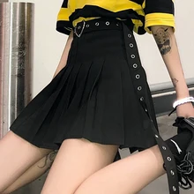 Harajuku стиль Slim fit Женская одежда лето А-силуэт плиссированная юбка черный Мода хипстер бренды Высокая талия мини-юбки Новые