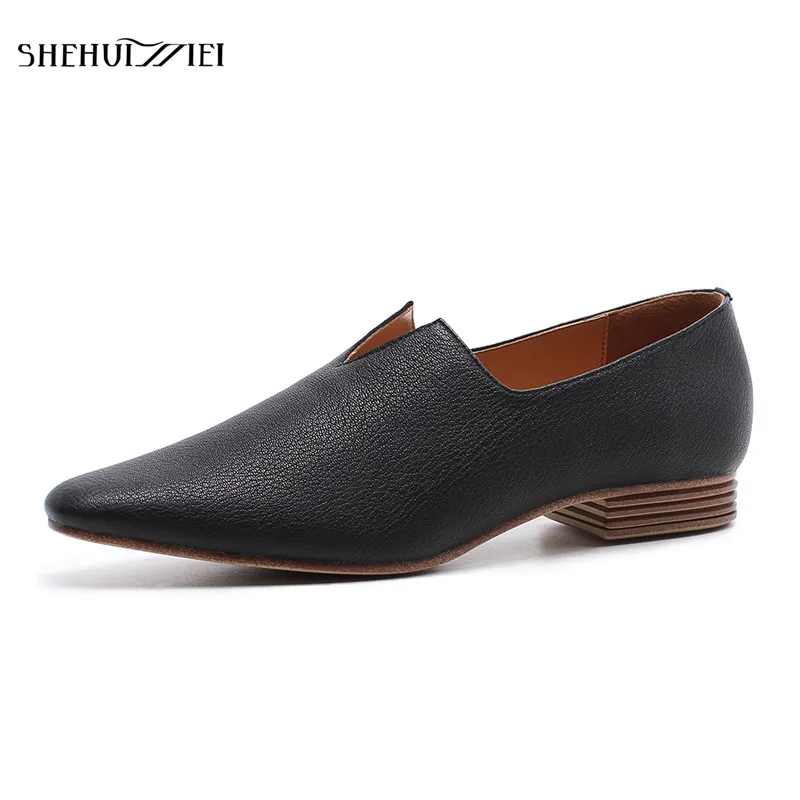 

SHEHUIMEI 2018 Woman Genuine Leather Flats Ladies Shoes High Quality Sheepskin Shoes Top Casual Work Loafers Shoes Size 34-40