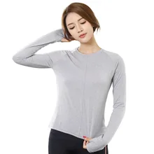 Одежда высшего качества длинный рукав, для йоги футболка Для женщин из дышащего материала, для йоги, под заказ, леди тренажерный зал спортивный топ с увеличением объема(Фитнес Девушки Твердые Спортивная футболка для занятий йогой Фитнес