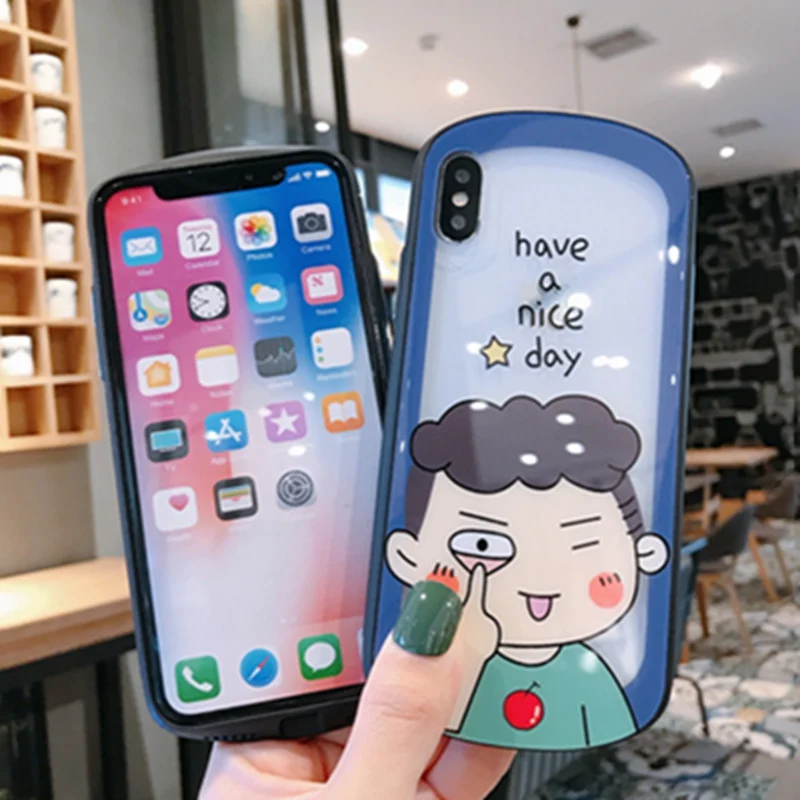 

Transparent Glass Japanese and Korean Cartoon Girl Mobile Phone Shell for iphone6 ​​6s 6plus 6splus 7 8 7plus 8plus All-inclus