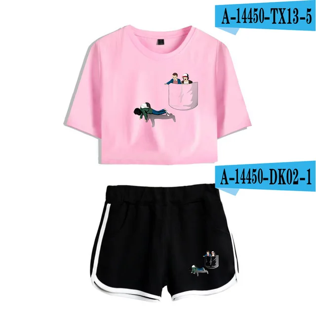 Girls Outfit Stranger Things New 2D print Leisure Women Two Piece Set Shorts+lovely T-shirts Hot Sale Tracksuit - Цвет: 17