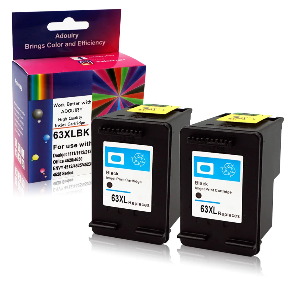 2 Pack Black Ink For HP 63XL 63 Envy 4512 4516 4520 OfficeJet 3830 4650 4652
