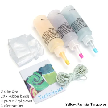 

KiWarm Hot Sale 3 Colors One Step Tie Dye Kit Activated Dye with Rubber Bands Gloves Fabric Textile Permanent Paint DIY Craft