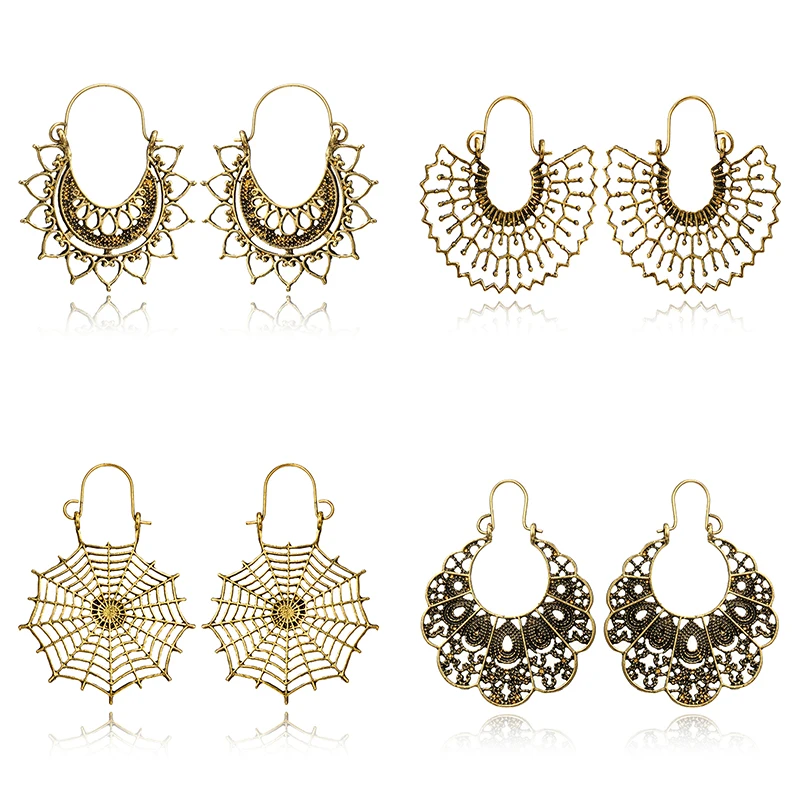 

HuaTang Geometric Spider Web Pendant Drop Earrings Bohemian Hollow Flower Earring for Women Dangle Earring Jewelry Accessories