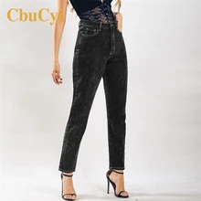 Женские джинсы с высокой талией, повседневные Черные, на молнии, Выбеленные, стрейчевые, джинсовые, винтажные штаны, мотоциклетные джинсы для женщин, джинсовые штаны