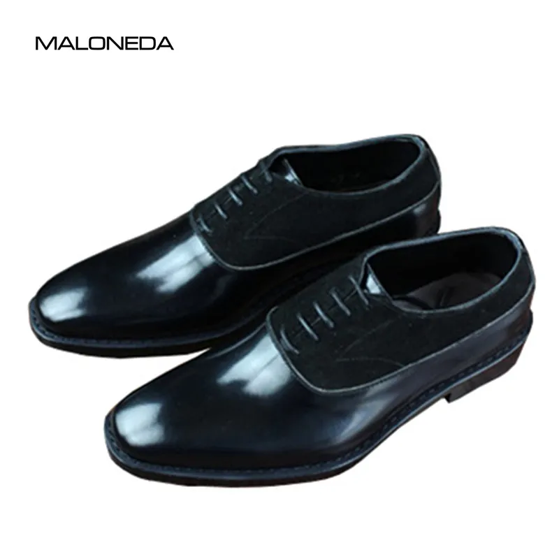 

MALONEDA Custom Made Men's Genuine Leather and Suede Shoes Black Color Lace-up Dress Shoes with Goodyear Welted