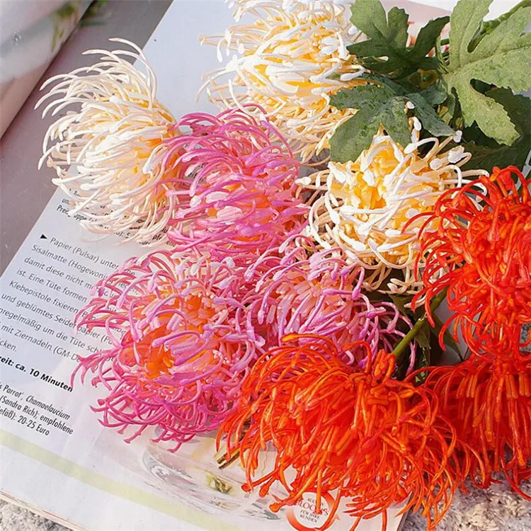 6 шт. искусственная Хризантема 19,6" длина имитация пластика Pincushion цветок для дома Свадебные Декоративные искусственные цветы