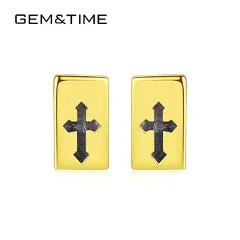 

Gem&Time New Pure Gold 14k Square Cross Stud Earrings for Women Anniversary Yellow Gold Jewelry Brincos De Ouro Pur Gift E14126