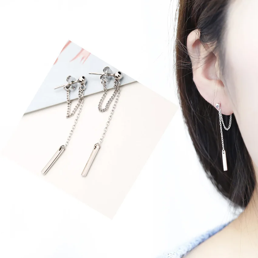 square bar earrings 100% 925 Sterling silver Jewelry fashion Hypoallergenic dangle earrings for women gift