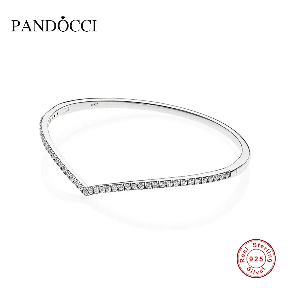 

925 Sterling Silver Shimmering Wish Bangle Bracelet, Clear CZ Fits for Original Bracelets Jewelry Making QANDOCCI
