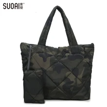 SUOAI 3в1 женская сумка мягкая зимняя сумка Женская водонепроницаемая сумка на плечо Повседневная сумка высокого качества Оксфорд сумка с перьями