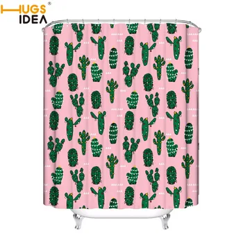 

HUGSIDEA Tropical Plants Cactus Print Shower Curtain for Bathroom Waterproof Bathtub Curtains Polyester Green Curtain 180*168cm