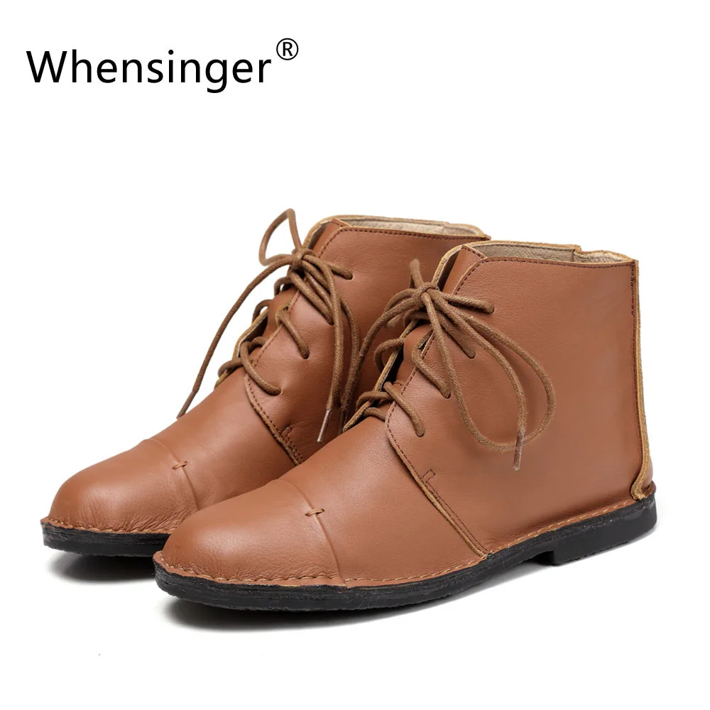 

Whensinger - 2018 Women Boots Female Full Grain Leather Ankle Lace-Up Shoes Vintage Handmade Elegant X1501