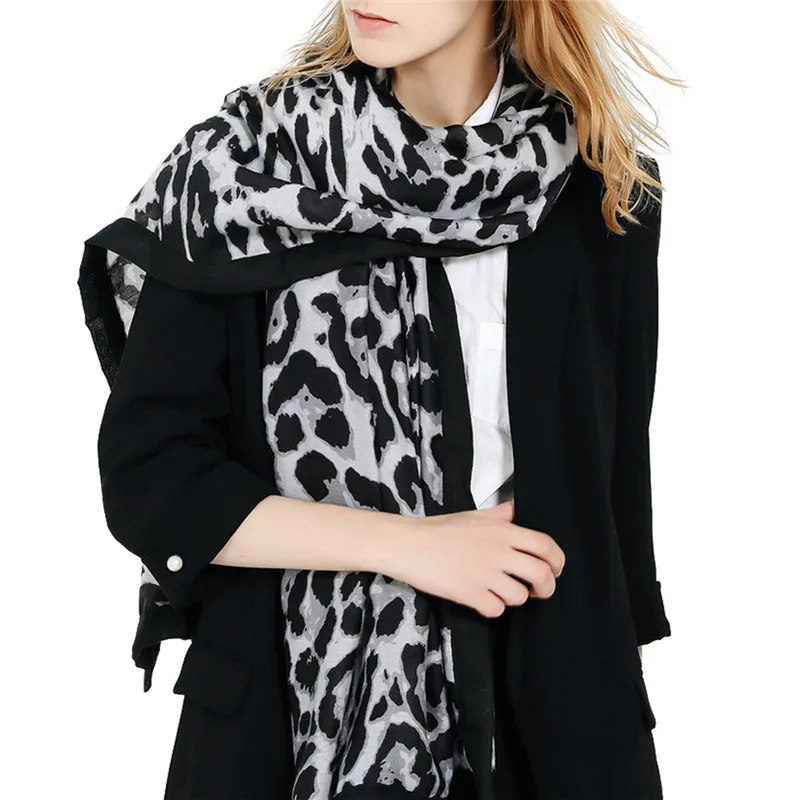  Women Winter Warm Leopard Printed Long Shawl Linen Soft Long Neck Scarf handkerchief women's scarve