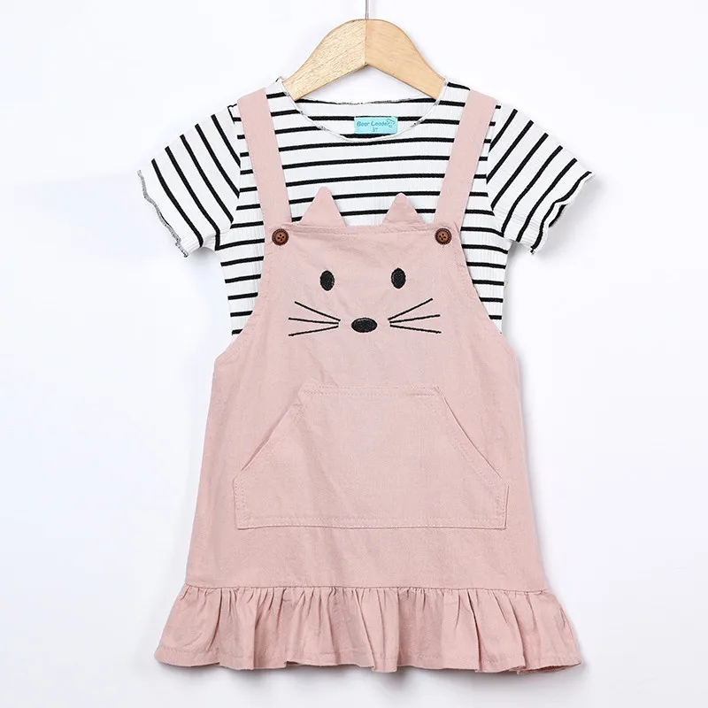 

2017 summer t-shirt + suspender skirt / black and white stripe / Cute cotton Cat Overalls Suspender Skirts
