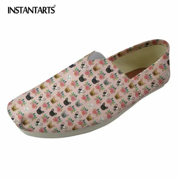 

INSTANTARTS Casual Slip On Loafer Shoes Girls Ladies Summer Canvas Lazy Shoes Cute French Terrier Printing Women's Flat Shoes
