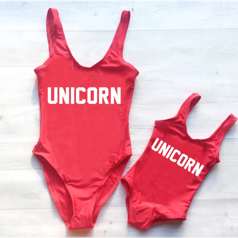 

UNICORN Swimwear Women High Cut Sexy Swimsuit One piece Kids Bathing Suits Bodysuits Print Child Beach Wear monokini maio badpak
