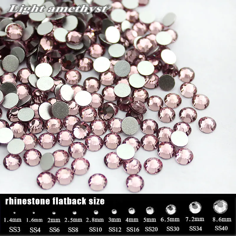 

SS3-SS20 Light Amethyst rhinestone for Nail Art,1440pcs Flat back Non Hotfix Glue on Nail Art Rhinestones,Boutique and Top grade