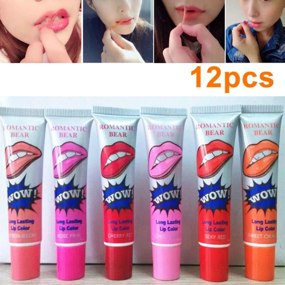 12Pcs Long Lasting Tattoo Magic Lip Gloss Peel Off Lipstick Waterproof